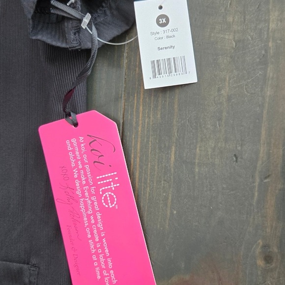 Koi Lite Womens 3X Black Dobby Rib Slim Fit Scrub Top Zip Neck Pockets - Picture 5 of 8